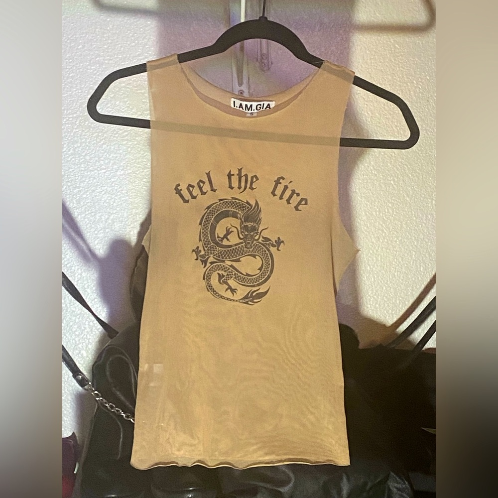 I.AM.GIA Izar Feel the Fire Mesh Tank Top Nude Print (Small)